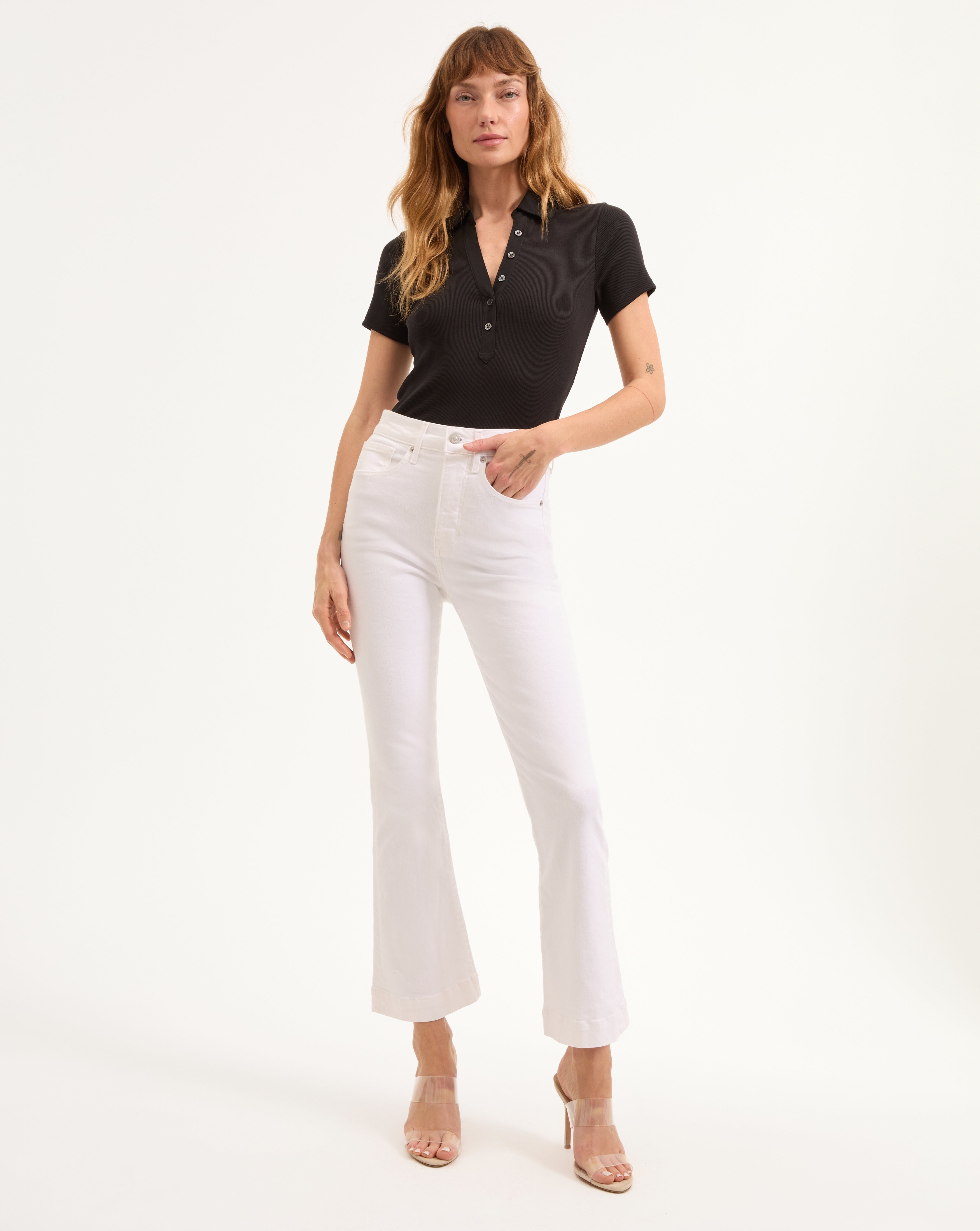 High-Rise Kick-Flare Jeans in Classic Black Wash | Carson