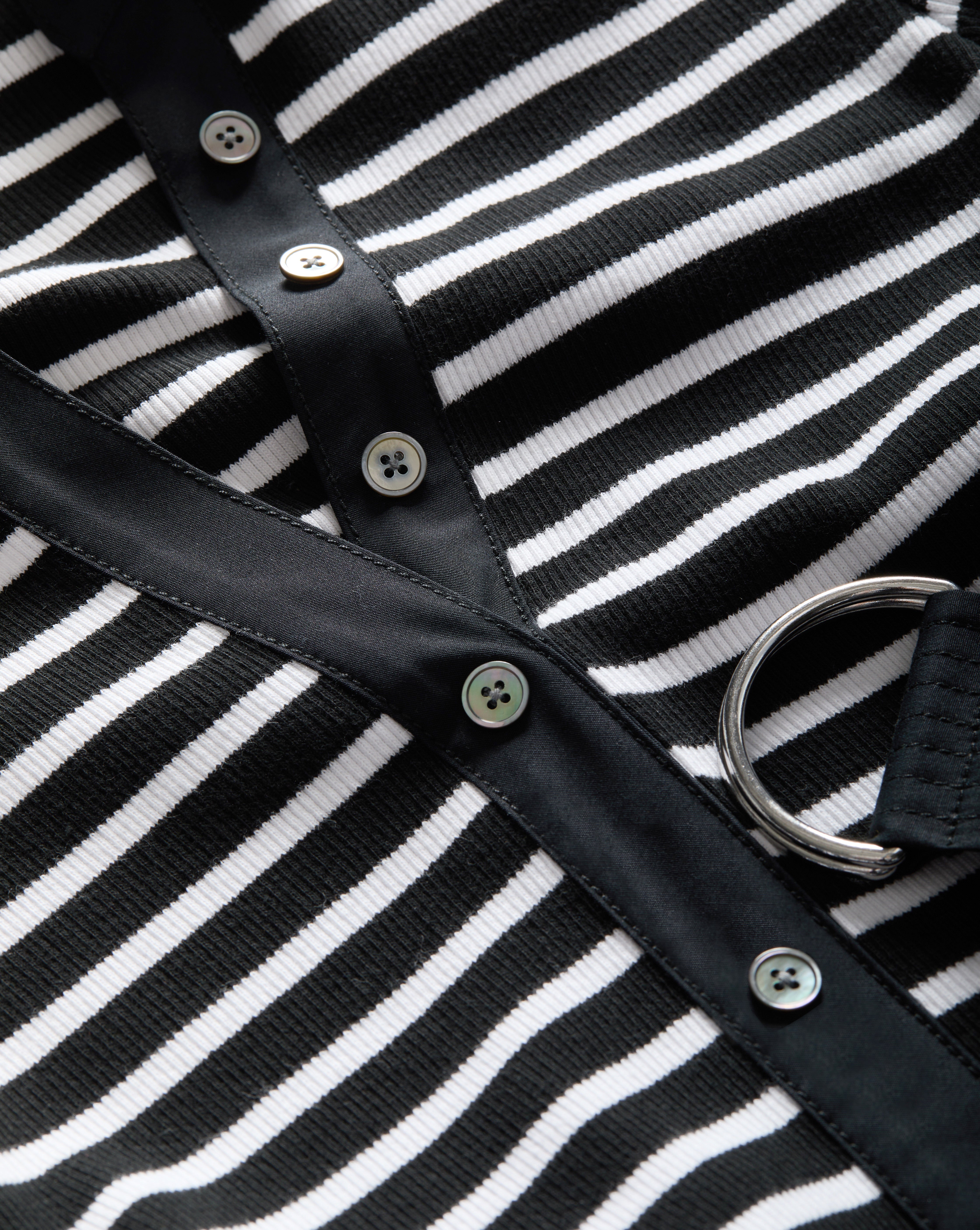 Black & White Striped Mixed Media Dress with Circle Skirt | Delise