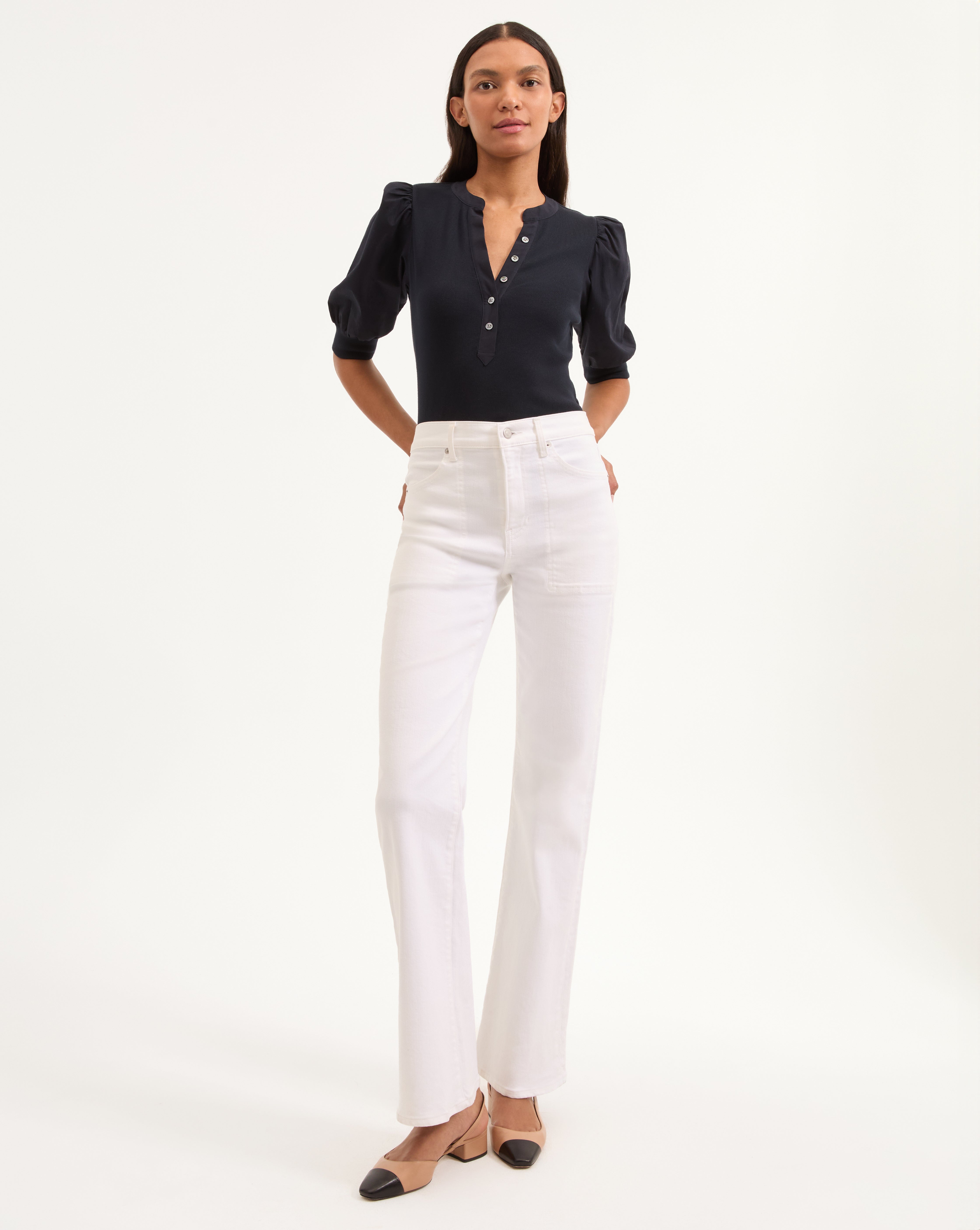 High-Rise Slim Wide-Leg Jeans in White Wash | Crosbie