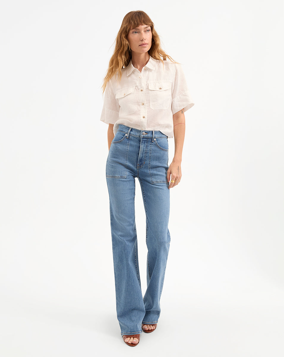 High-Rise Slim Wide-Leg Jeans with Patch Pockets | Crosbie
