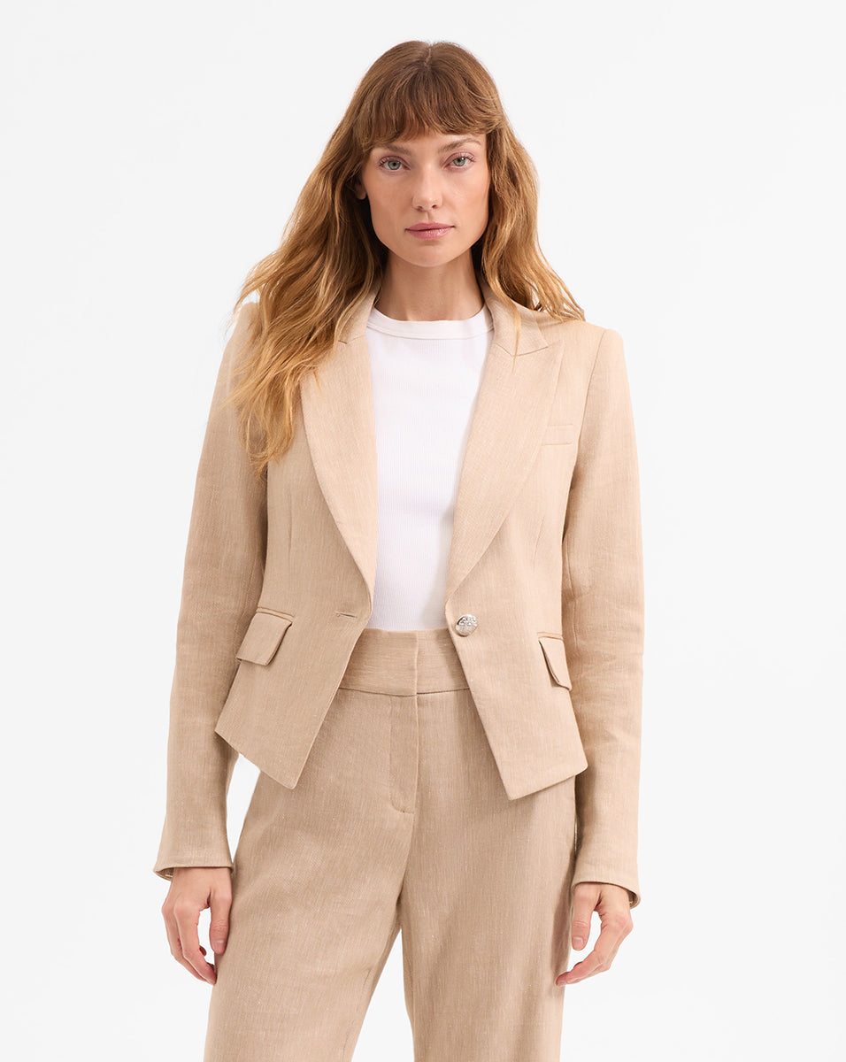 Stretch Cropped Blazer with Shoulder Pads | Hosanna Dickey Jacket