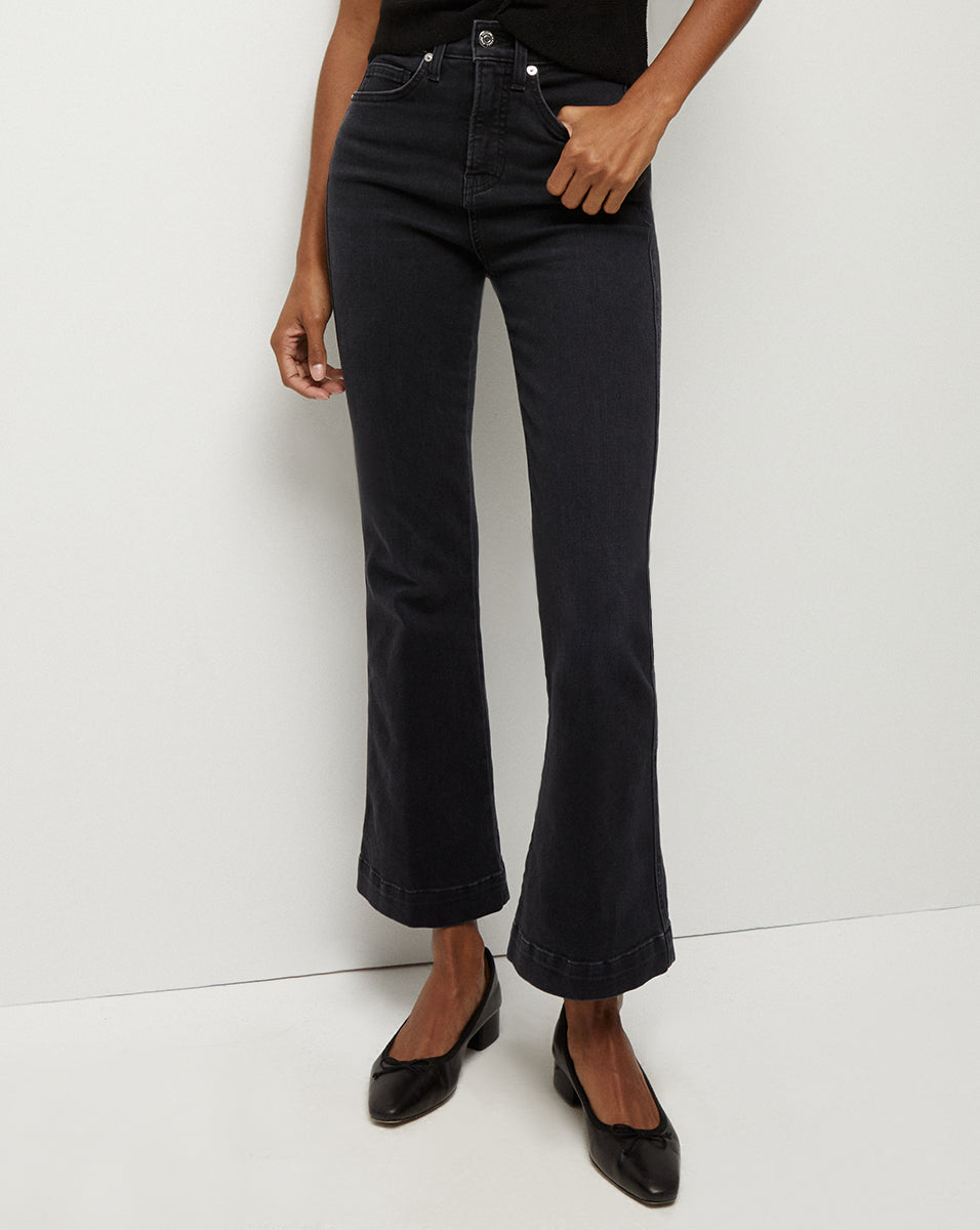 High-Rise Kick-Flare Jeans in Classic Black Wash | Carson