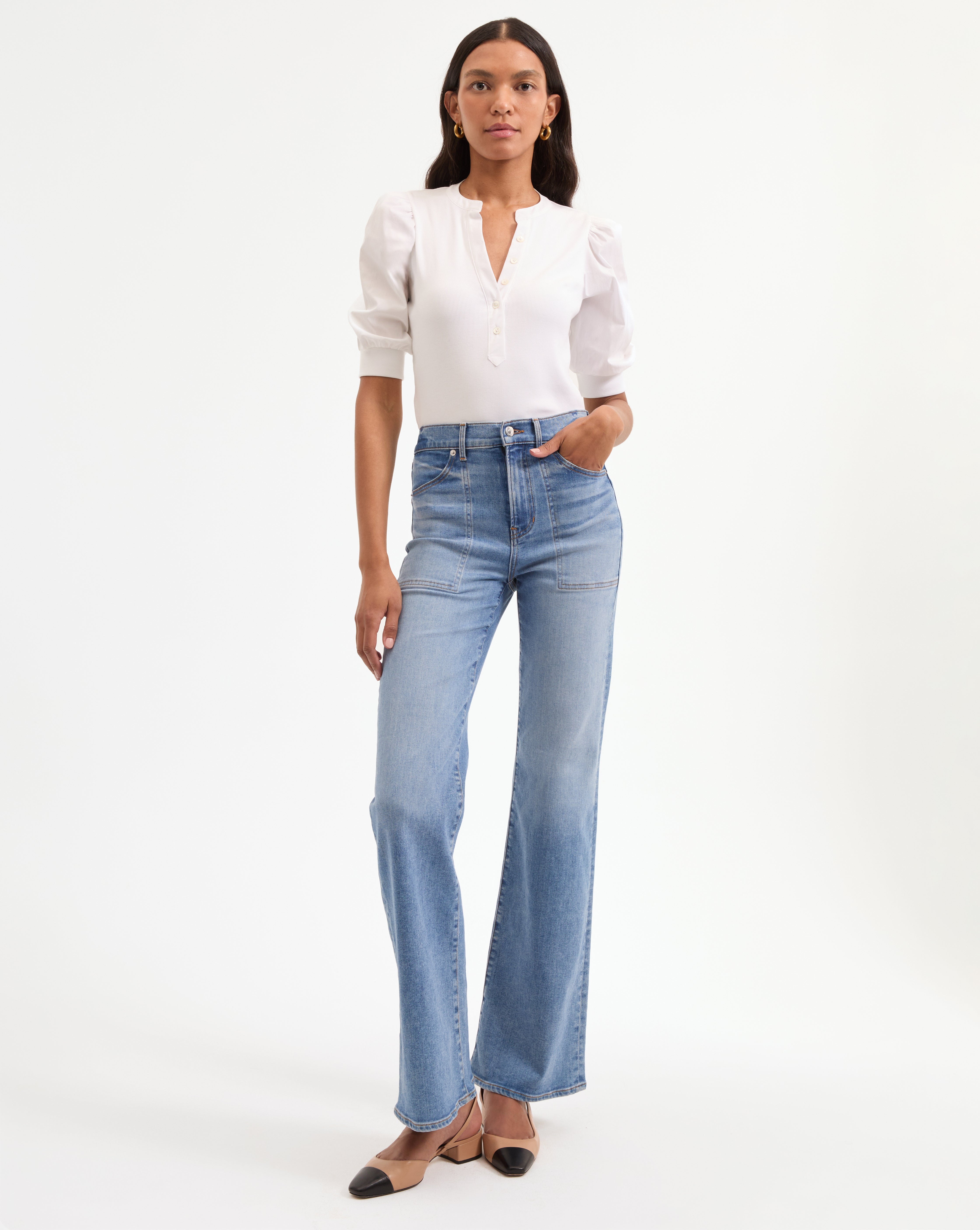 High-Rise Slim Wide-Leg Jeans in White Wash | Crosbie