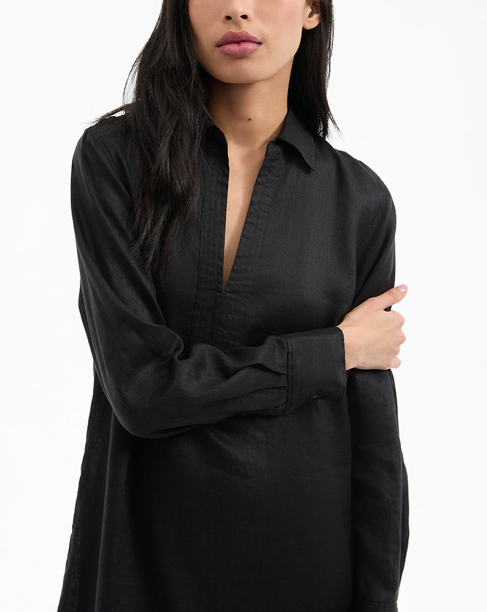 Breathable Linen Maxi Dress with Deep V-Neck & Side Slits | Moore