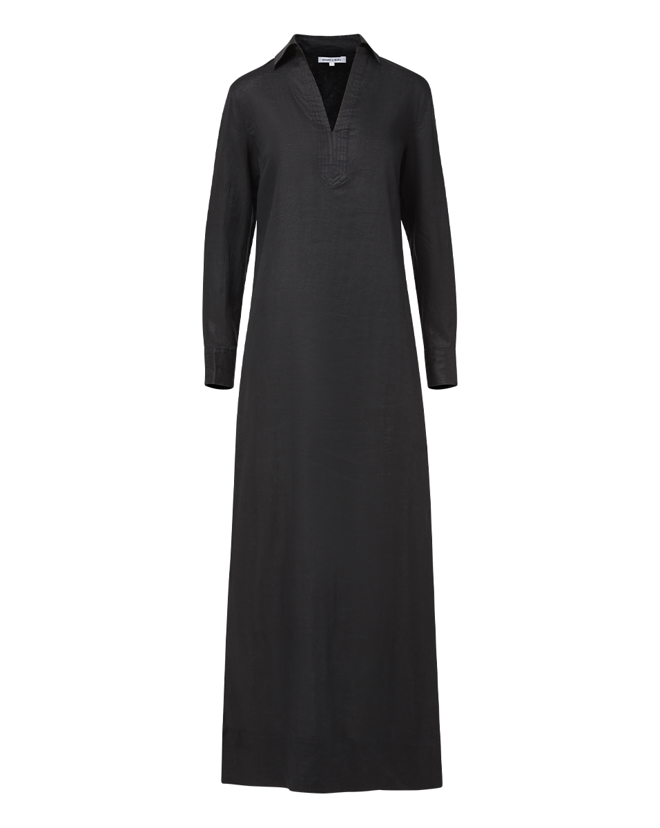 Breathable Linen Maxi Dress with Deep V-Neck & Side Slits | Moore