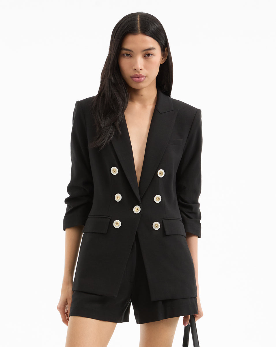 Tomi Dickey Jacket - Stretch Black Blazer with Pre-Ruched Sleeves | Made in USA
