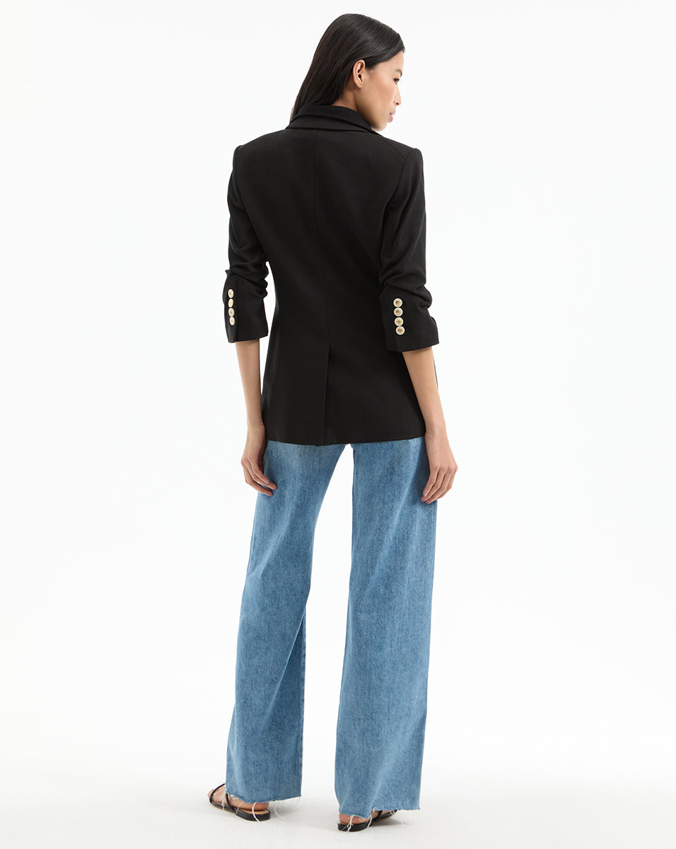 Tomi Dickey Jacket - Stretch Black Blazer with Pre-Ruched Sleeves | Made in USA