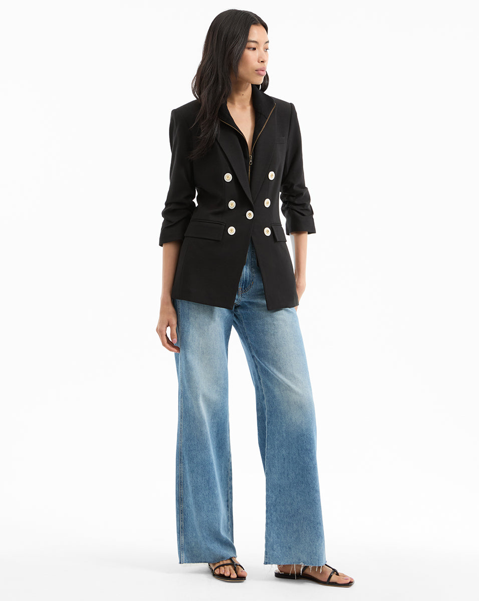 Tomi Dickey Jacket - Stretch Black Blazer with Pre-Ruched Sleeves | Made in USA