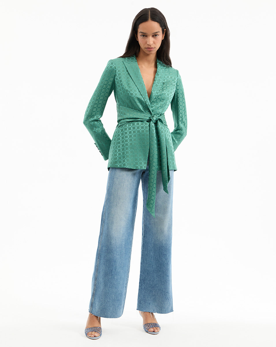 Wrap Blazer Jacket in Silk-Viscose Blend with Waist Tie | Issel