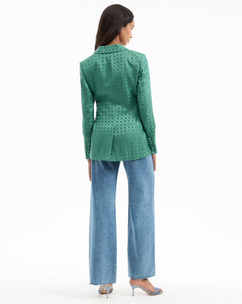 Wrap Blazer Jacket in Silk-Viscose Blend with Waist Tie | Issel