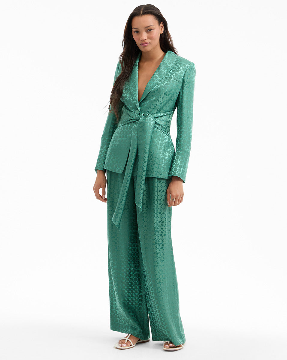Wrap Blazer Jacket in Silk-Viscose Blend with Waist Tie | Issel