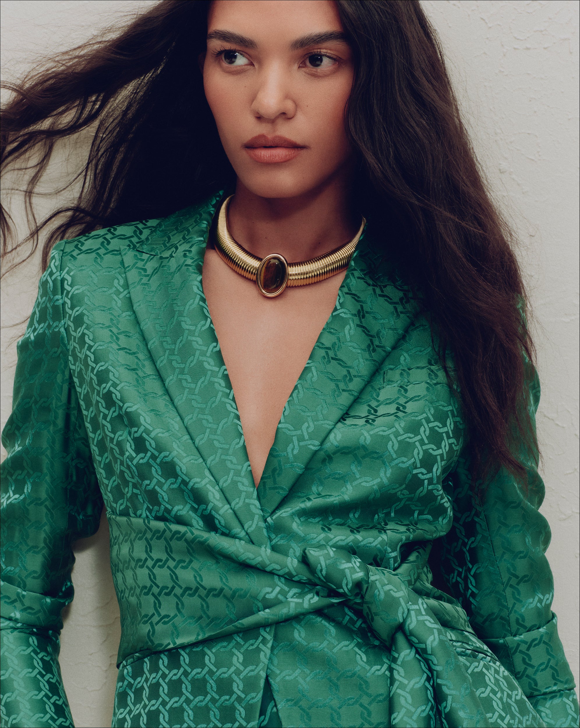 Wrap Blazer Jacket in Silk-Viscose Blend with Waist Tie | Issel