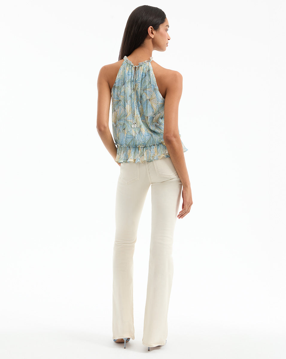 Pleated Halter Top with Ruffled Flounce & Adjustable Drawstring | Renee
