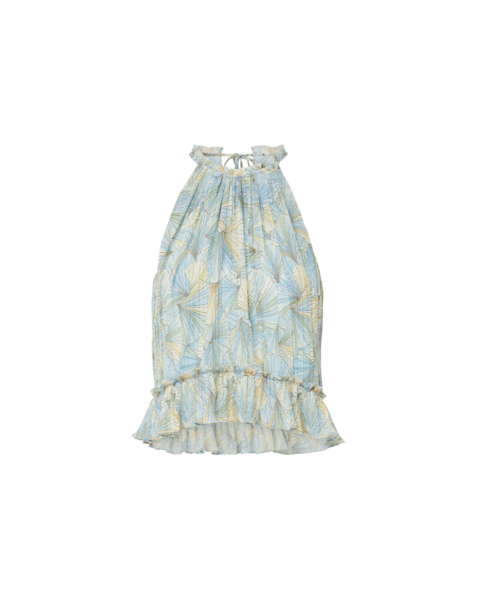 Pleated Halter Top with Ruffled Flounce & Adjustable Drawstring | Renee