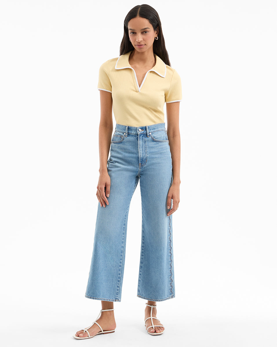Scalloped Cropped Wide-Leg Jeans in Premium Japanese Denim | Taylor