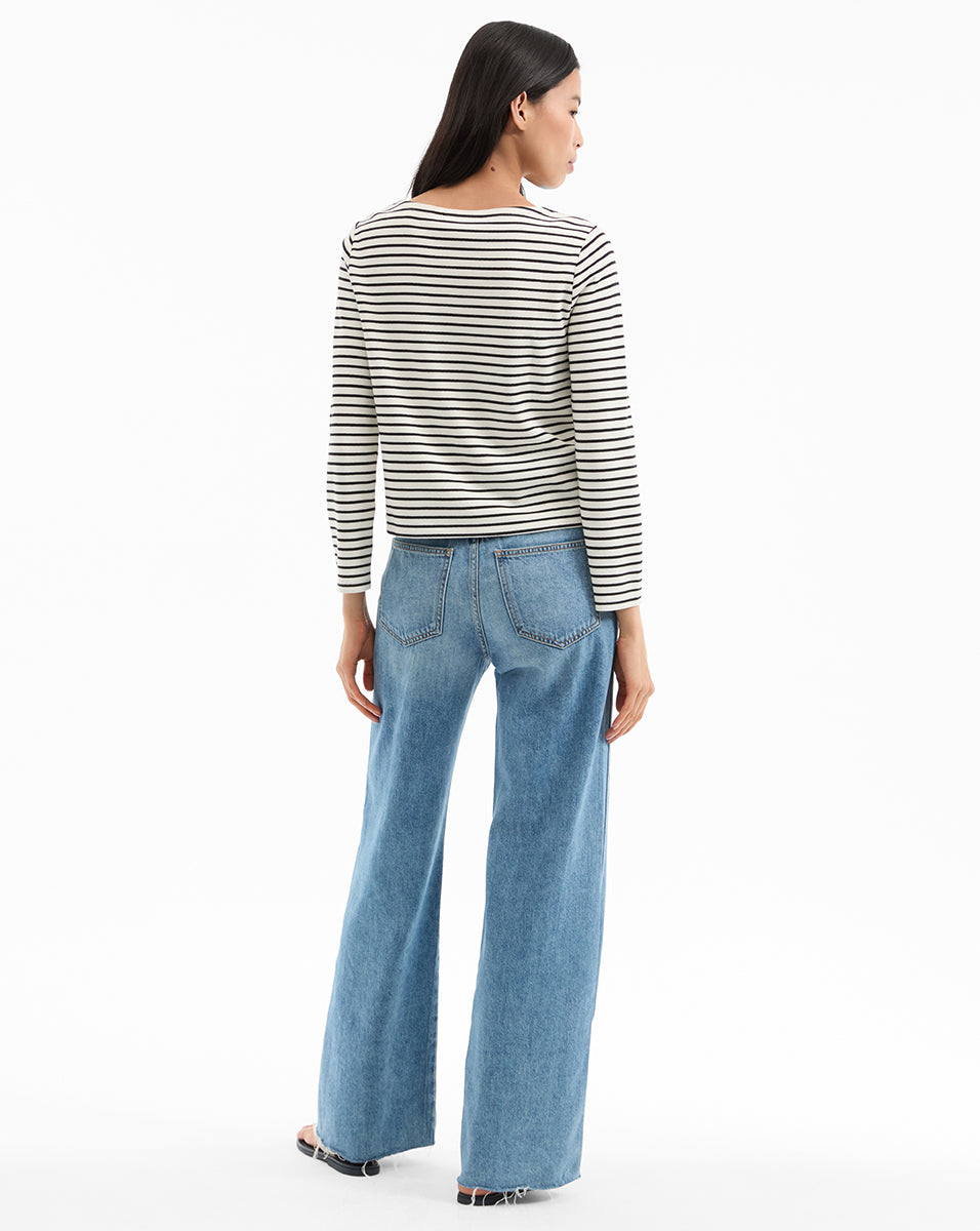 Long-Sleeve Striped Boat Neck Top | Hovey Relaxed Fit Tee
