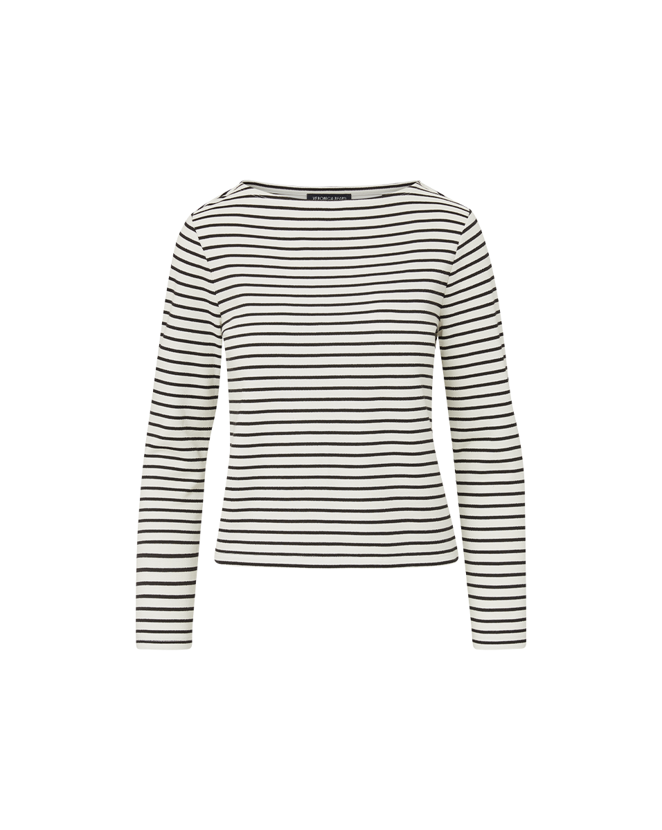 Long-Sleeve Striped Boat Neck Top | Hovey Relaxed Fit Tee