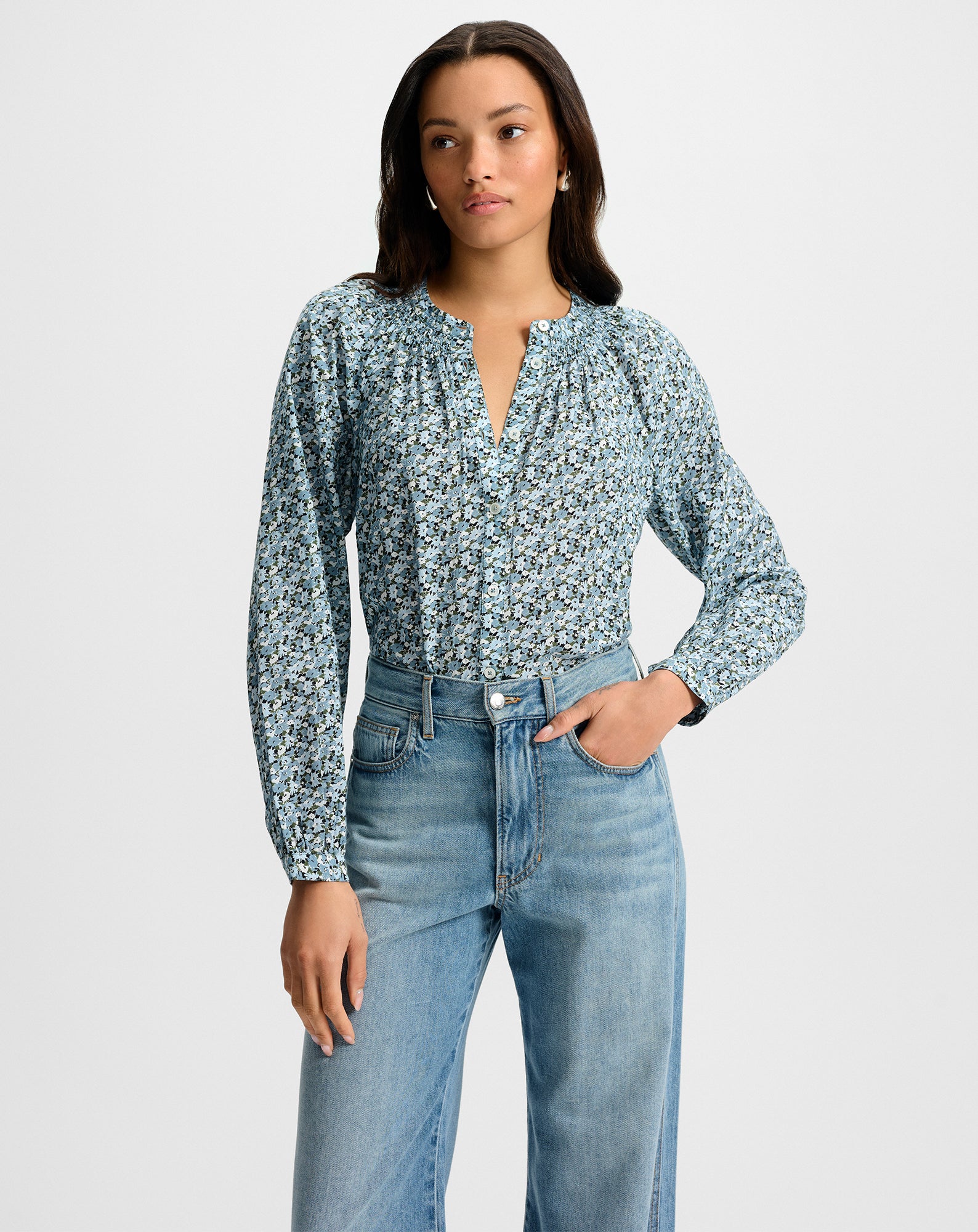 Floral Print Cotton Blouse with Bishop Sleeves | Madge