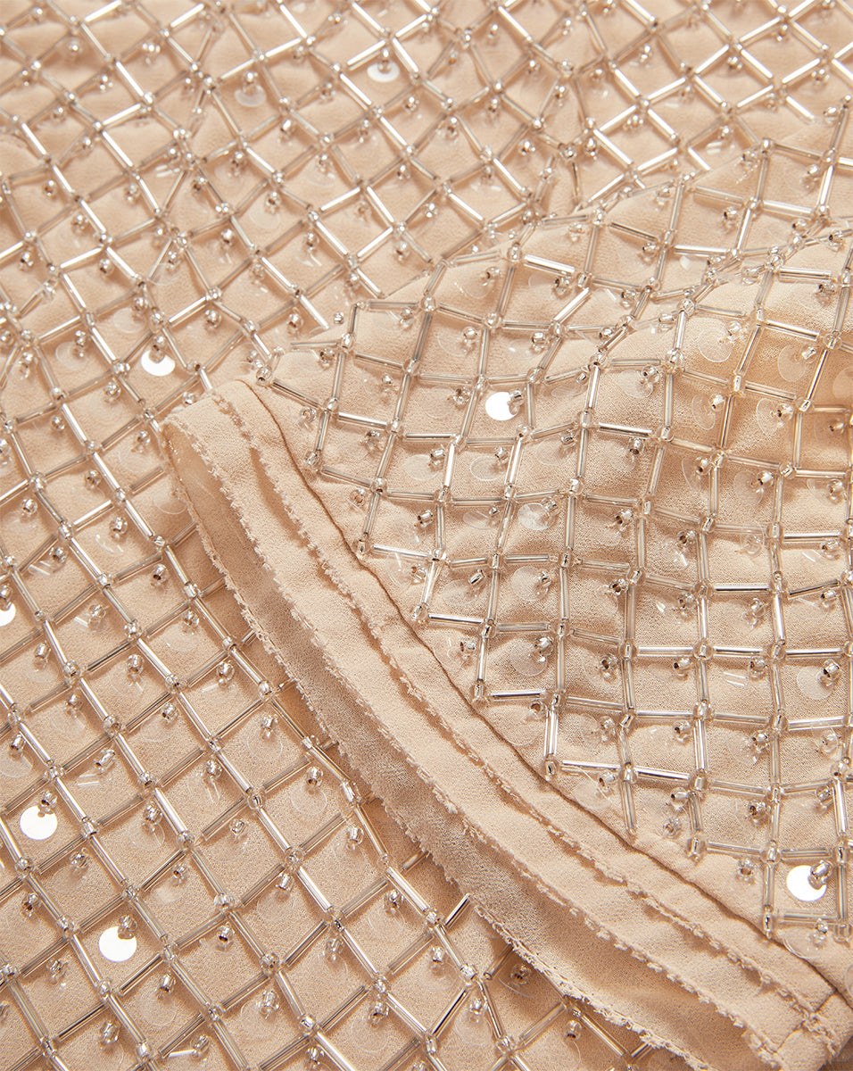 Hand-Beaded Chiffon Top with Glass Beads & Paillettes | Novalie