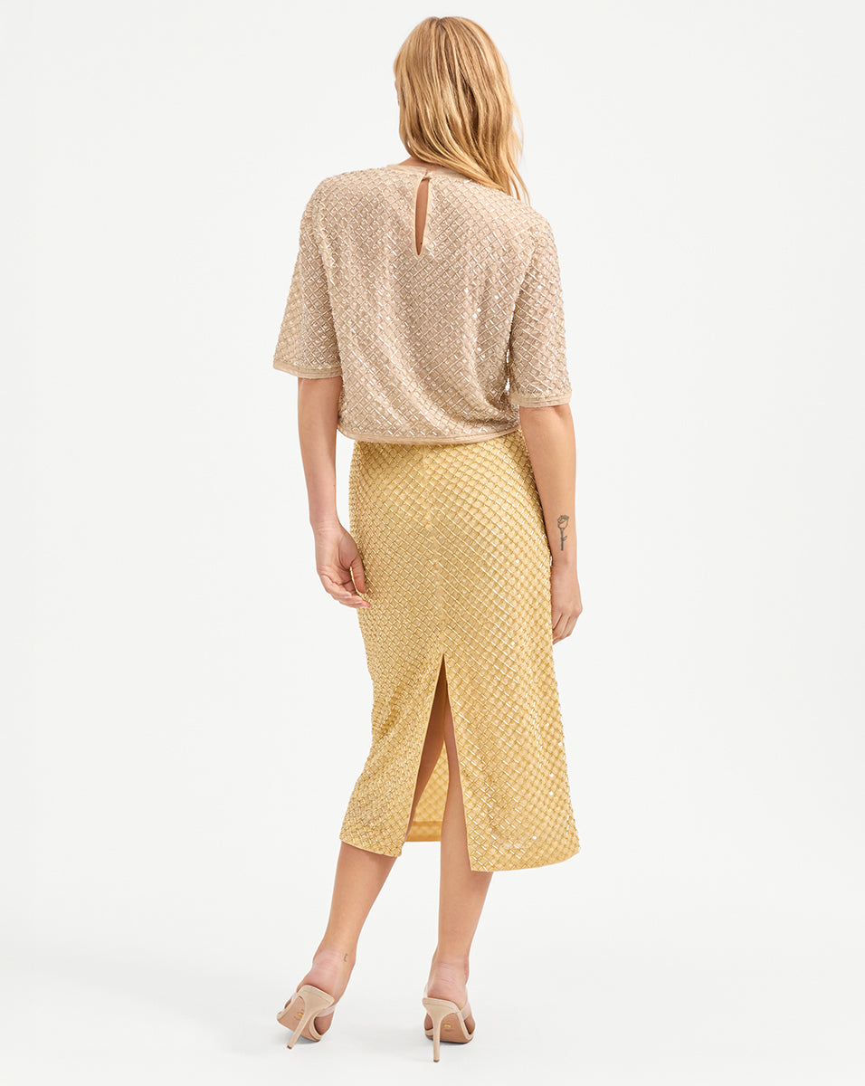 Hand-Beaded Chiffon Top with Glass Beads & Paillettes | Novalie