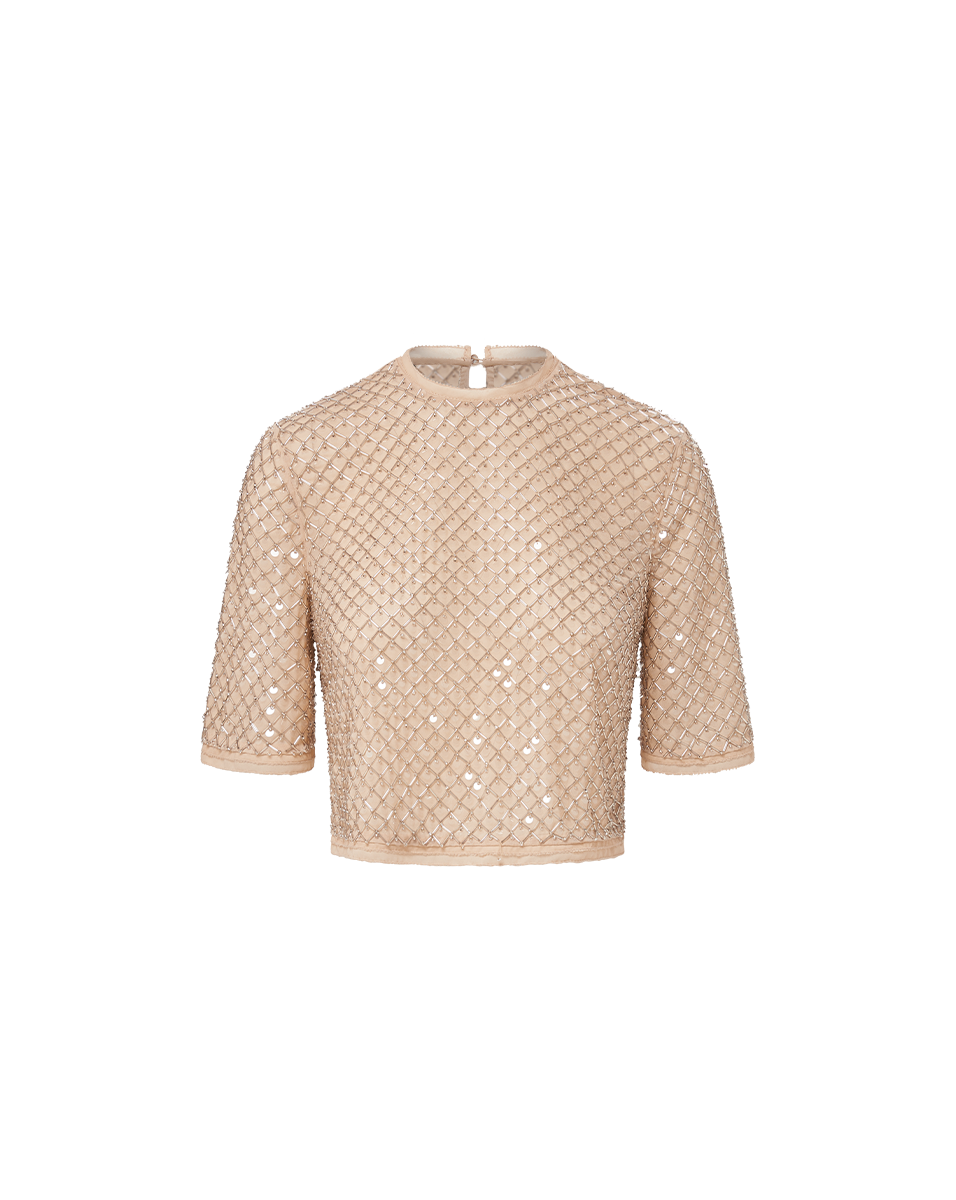 Hand-Beaded Chiffon Top with Glass Beads & Paillettes | Novalie