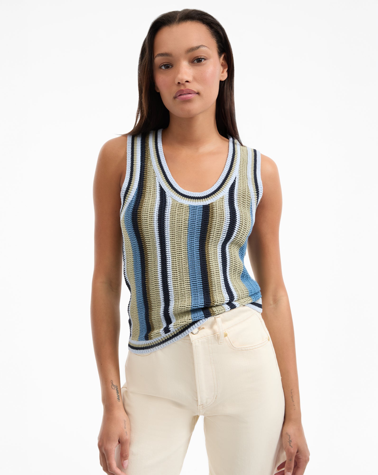 Breathable Cotton Knit Tank Top for Summer | Neveah Striped Scoop Neck