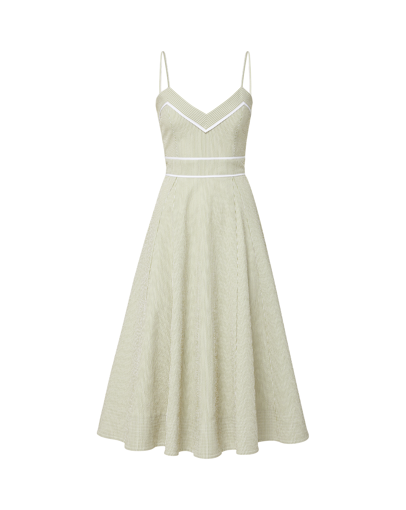 Striped Cotton Midi Dress with V-Neck & Draped Skirt | Janis