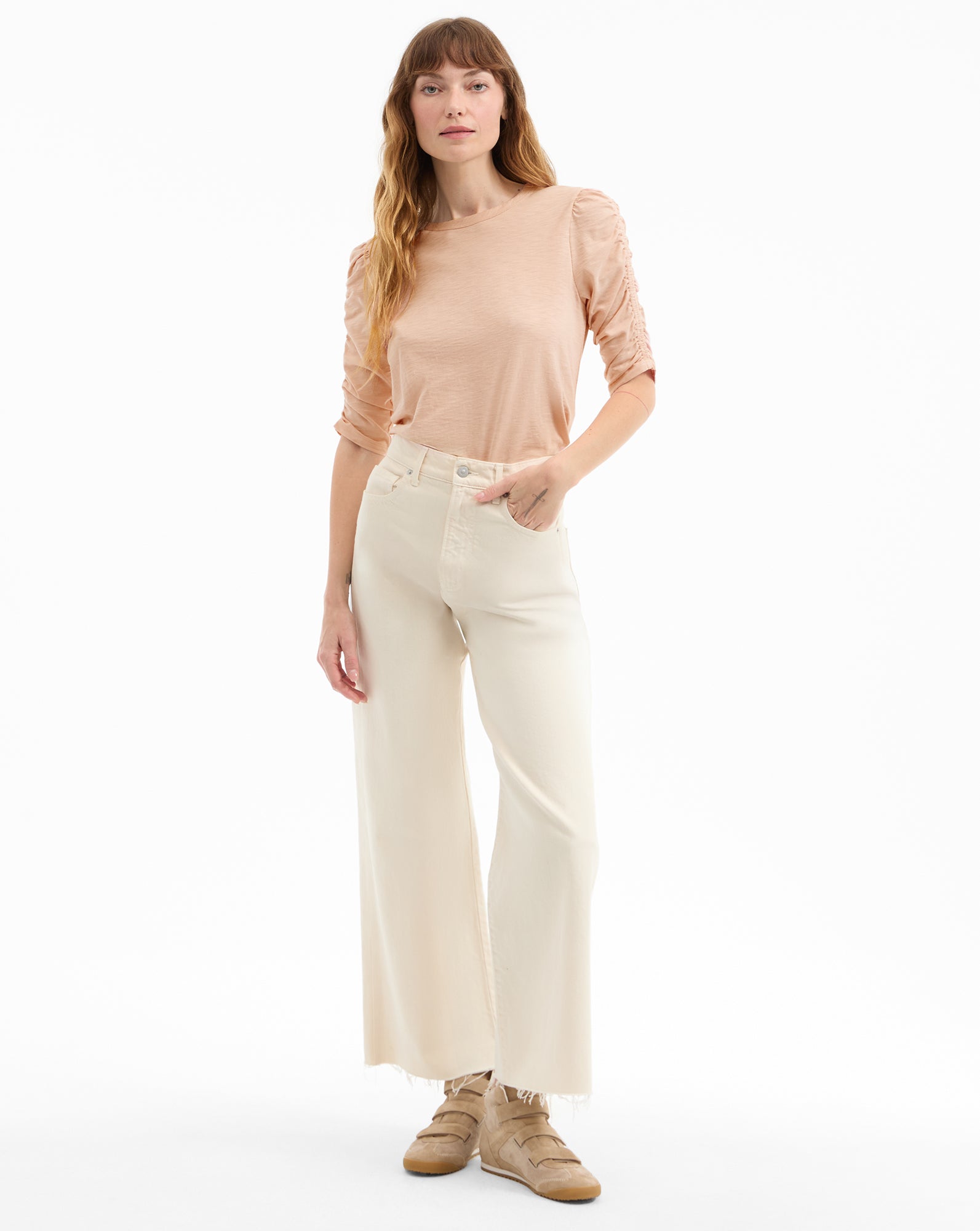 Ruched-Sleeve Cotton T-Shirt for Women | Waldorf