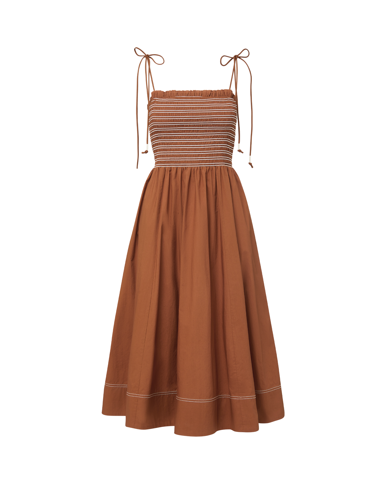 Whisky Brown Cotton Smocked Midi Dress | Kaela