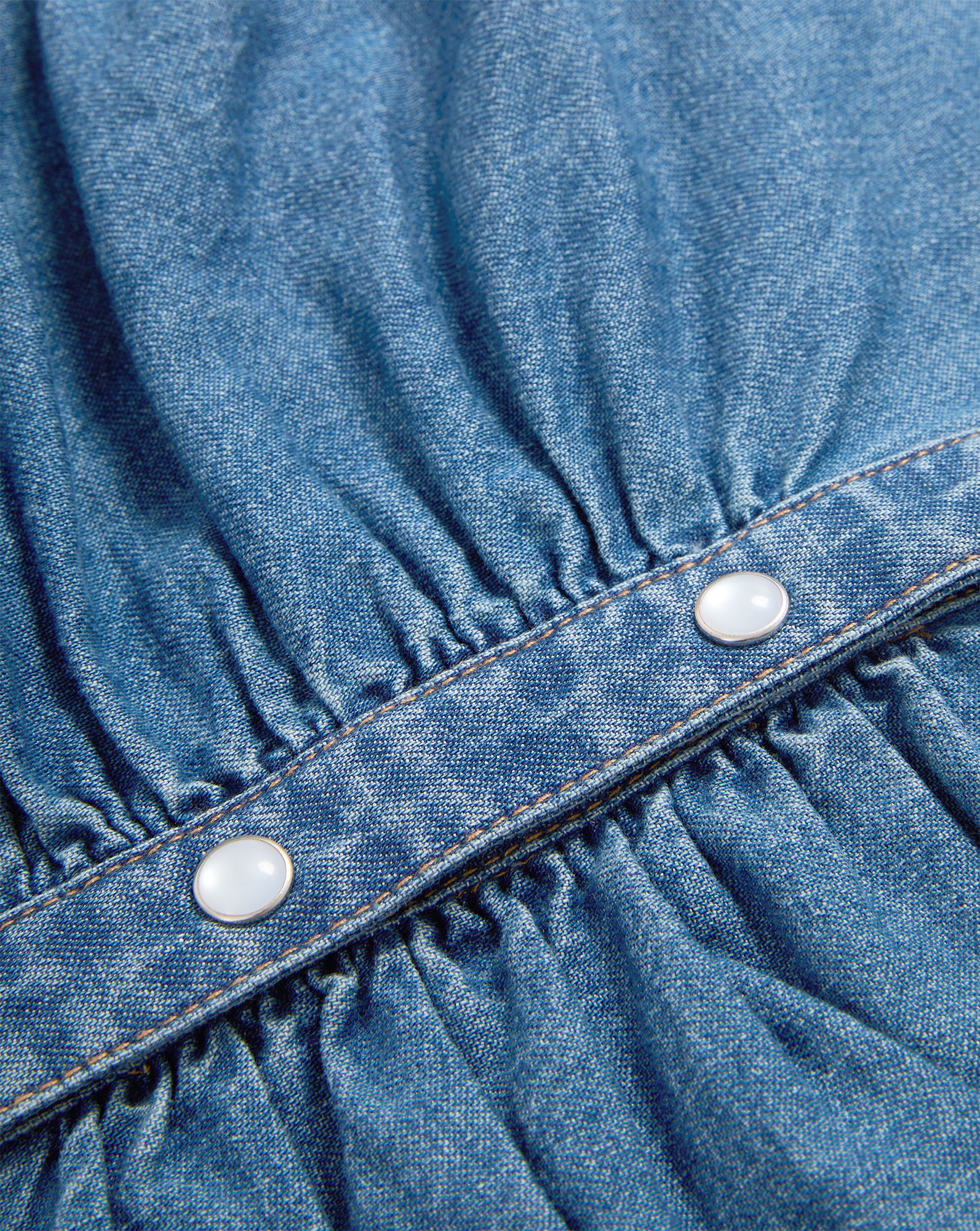 Denim Mini Dress with Ruching & V-Neck | Maura Cotton Dress