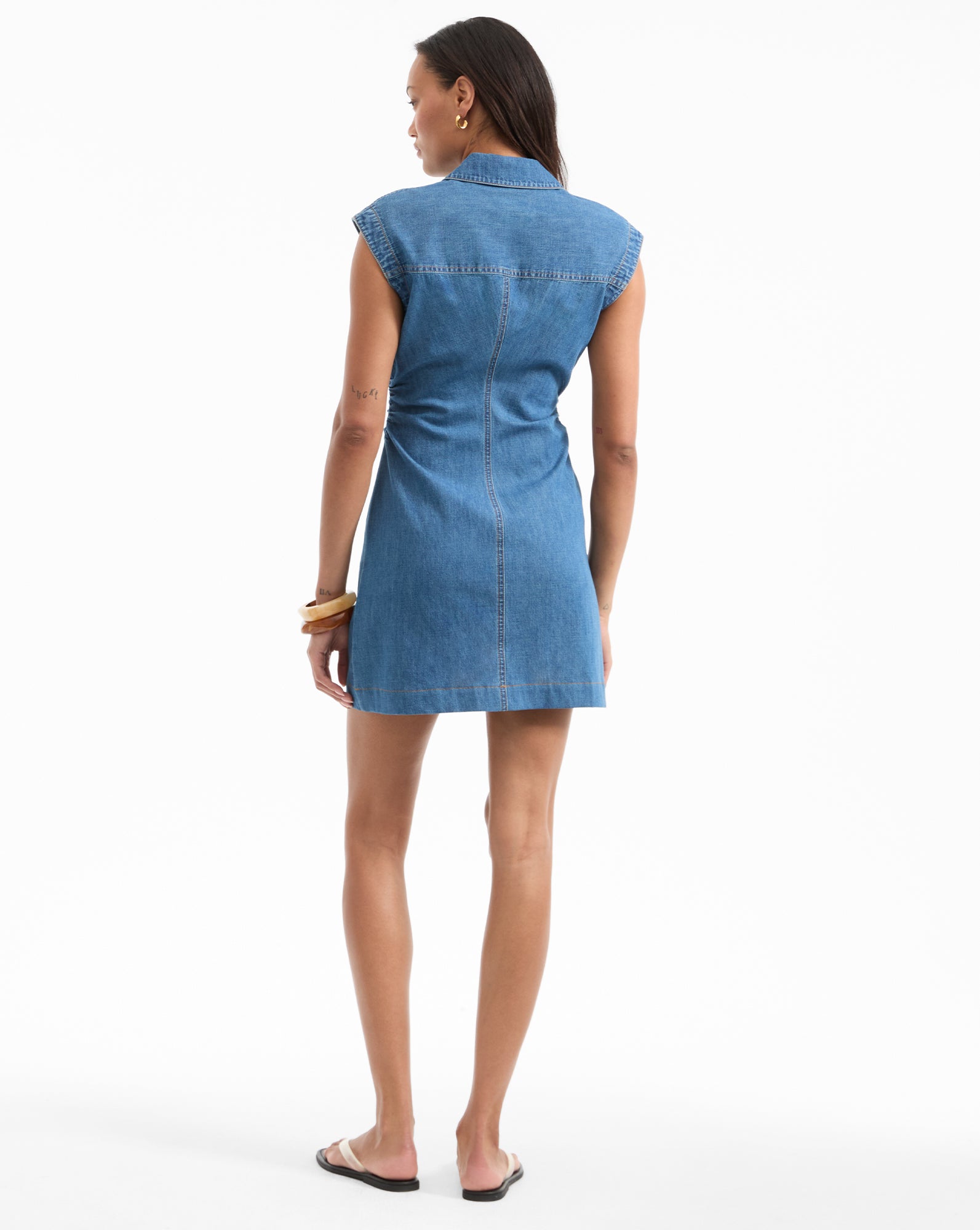 Denim Mini Dress with Ruching & V-Neck | Maura Cotton Dress