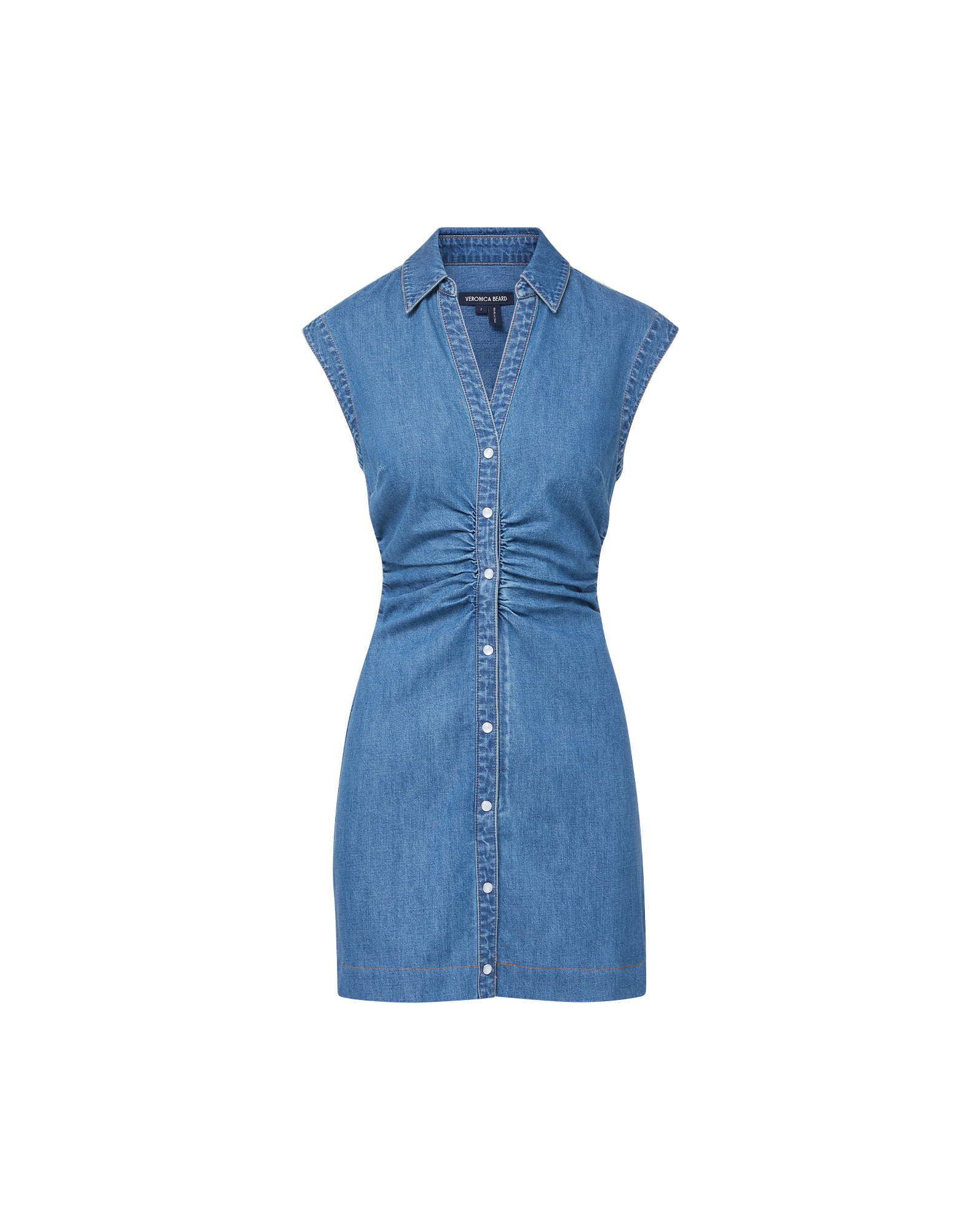 Denim Mini Dress with Ruching & V-Neck | Maura Cotton Dress