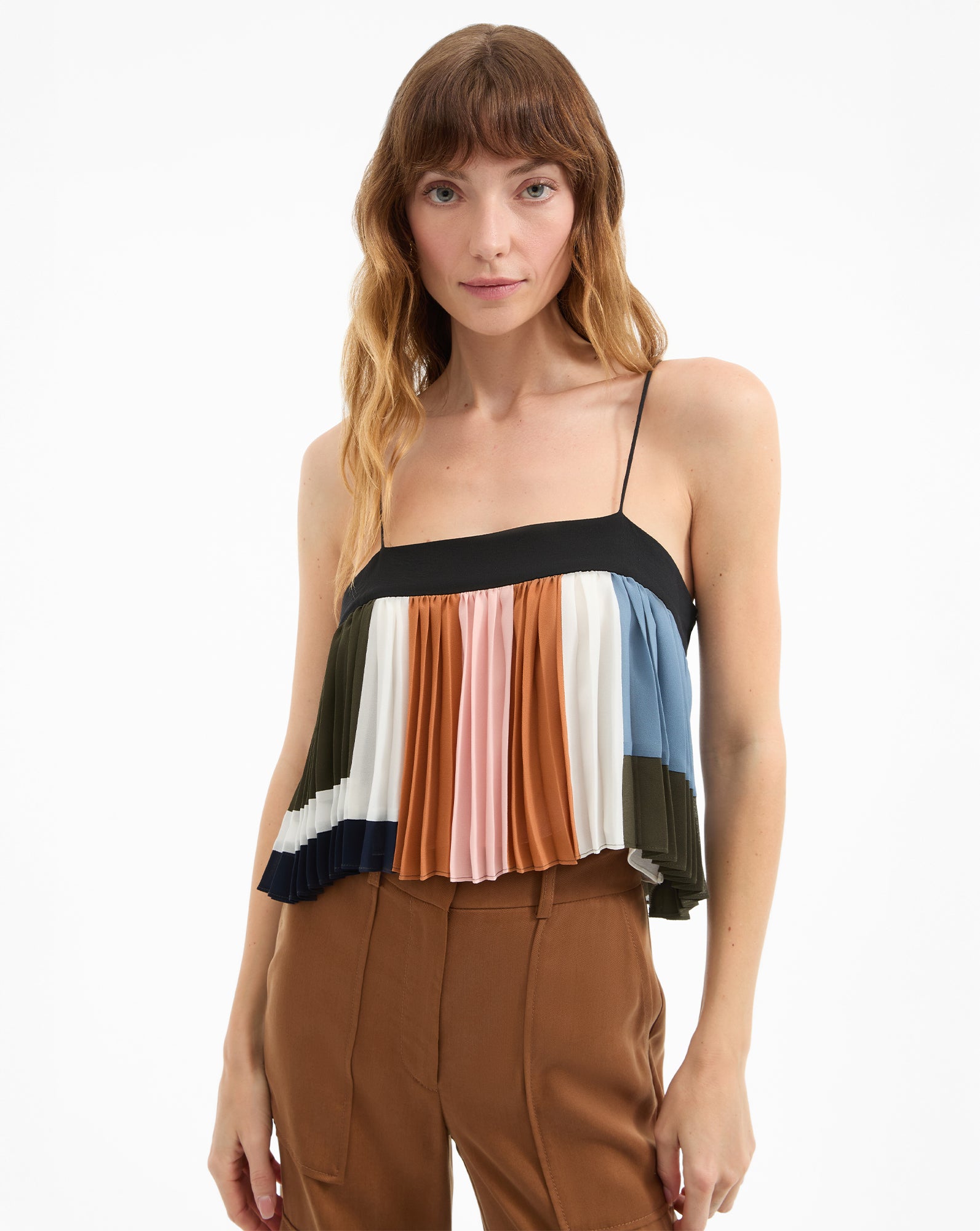 Pleated Tank Top with Color-Blocking & Side Zip | Janie