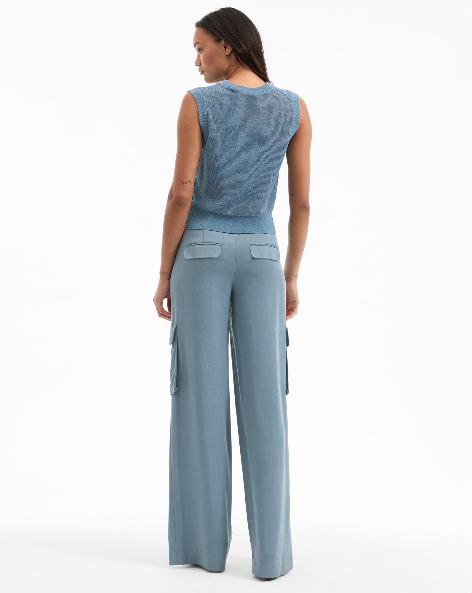 Light Blue Linen Knit Tank Top with Twist Hem | Kellen
