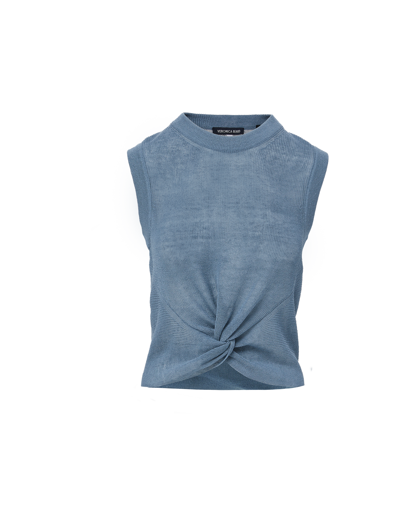 Light Blue Linen Knit Tank Top with Twist Hem | Kellen