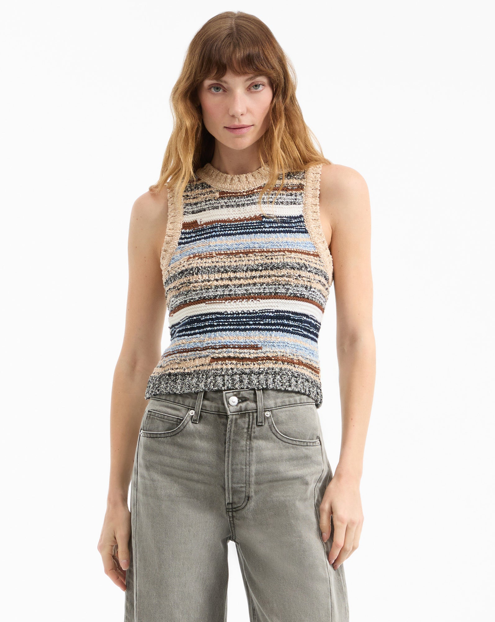 Wool-Blend Cropped Tank Top with Ribbed Trim | Jerrel