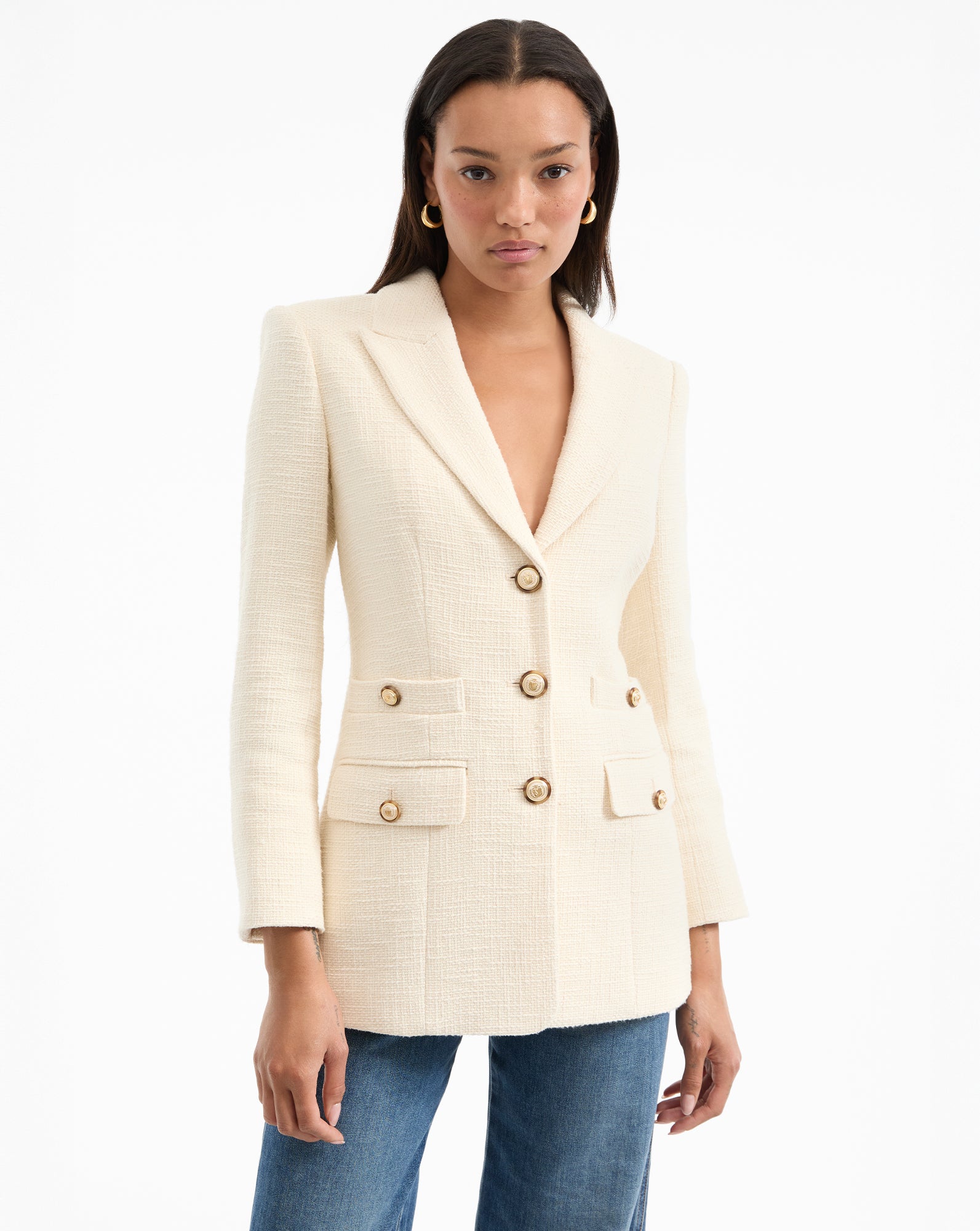 Tailored Cotton Dickey Jacket with Pearl Buttons | Terre