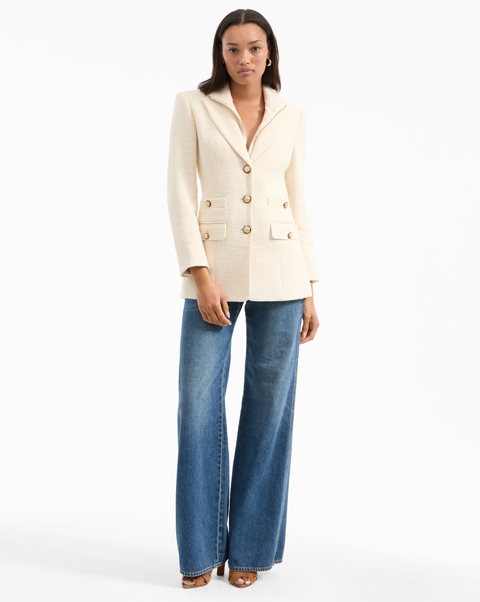 Tailored Cotton Dickey Jacket with Pearl Buttons | Terre
