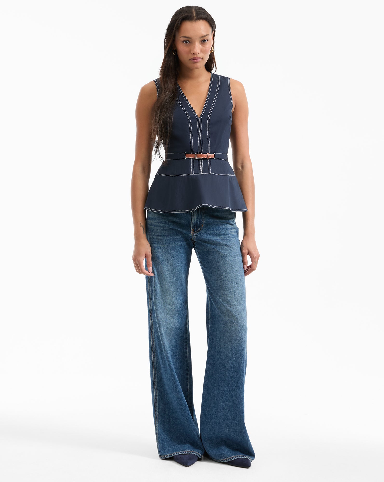 Belted Peplum Top with V-Neck & Cinched Waist | Nickleby