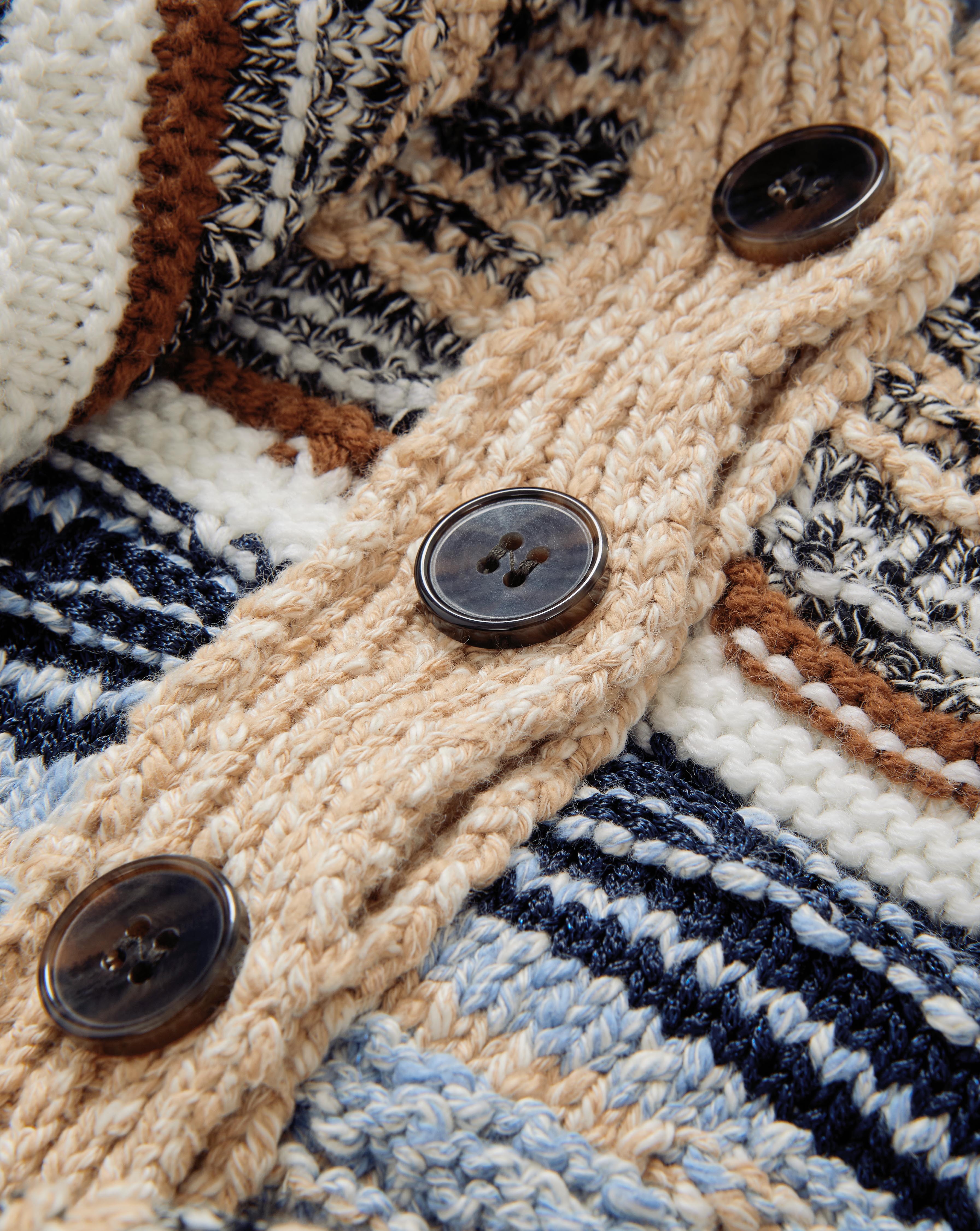 Striped Cotton & Merino Wool Cardigan with Bishop Sleeves | Cecily