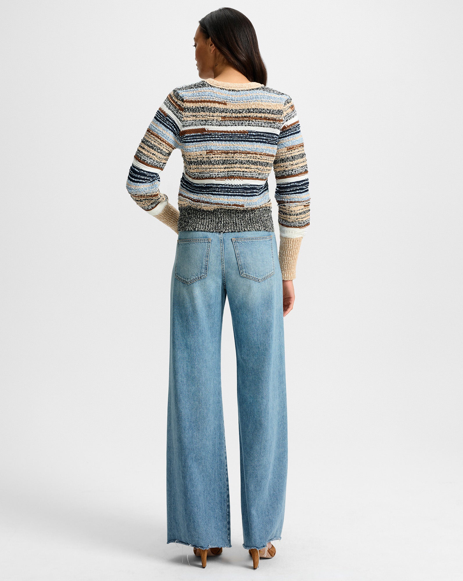 Striped Cotton & Merino Wool Cardigan with Bishop Sleeves | Cecily