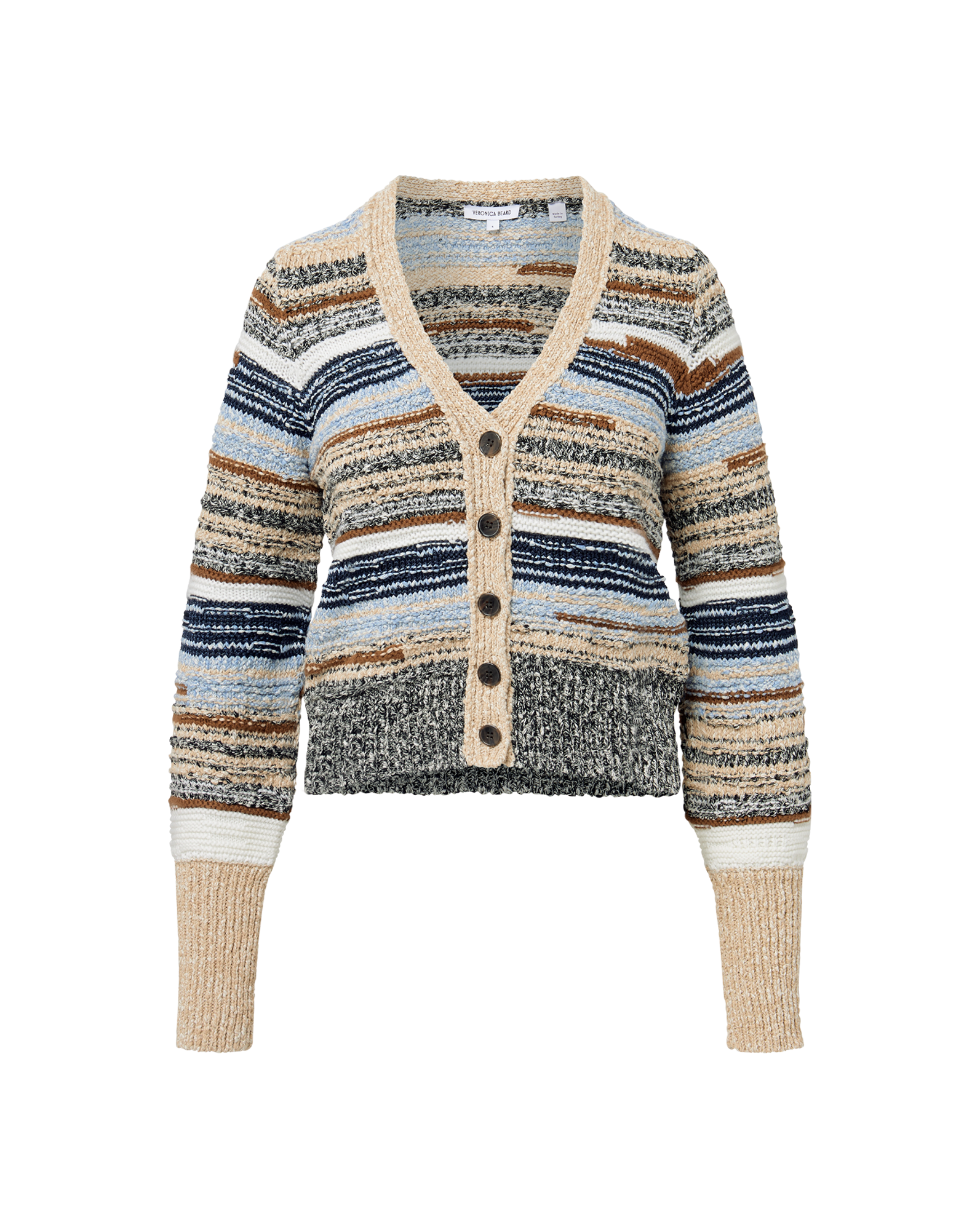 Striped Cotton & Merino Wool Cardigan with Bishop Sleeves | Cecily