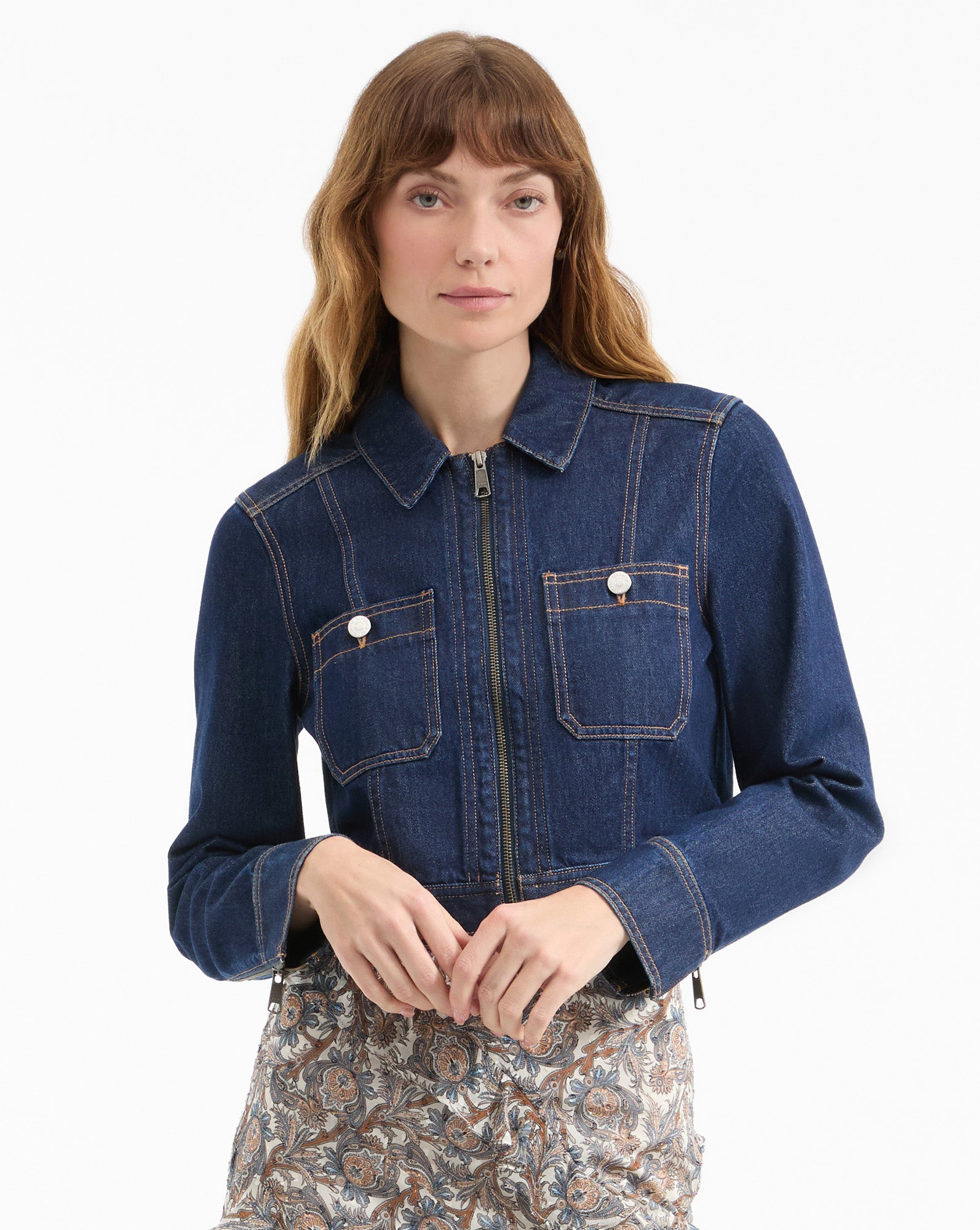 Cropped Denim Jacket in Dark Indigo | Non-Stretch Japanese Cotton