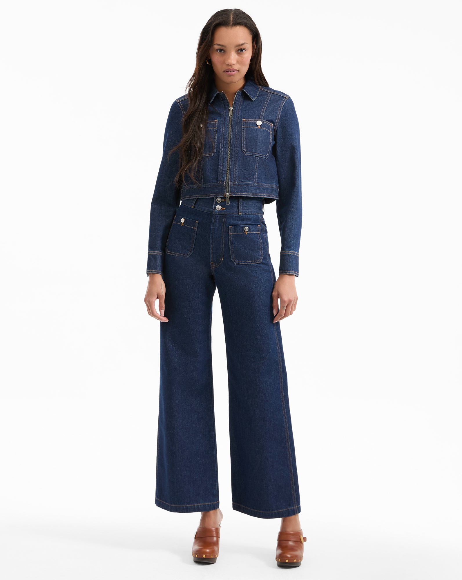 Cropped Denim Jacket in Dark Indigo | Non-Stretch Japanese Cotton