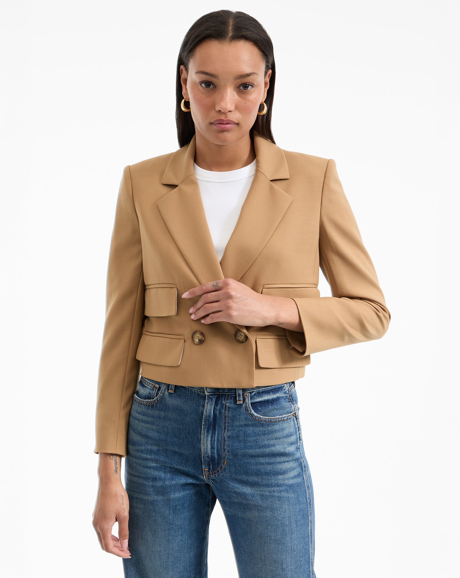 Double-Breasted Cropped Blazer in Stretch Wool | Wilkie Jacket