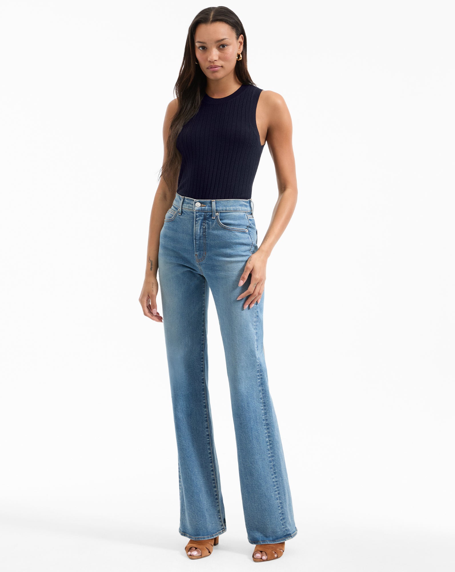 High-Rise Slim Wide-Leg Jeans in White Wash | Crosbie