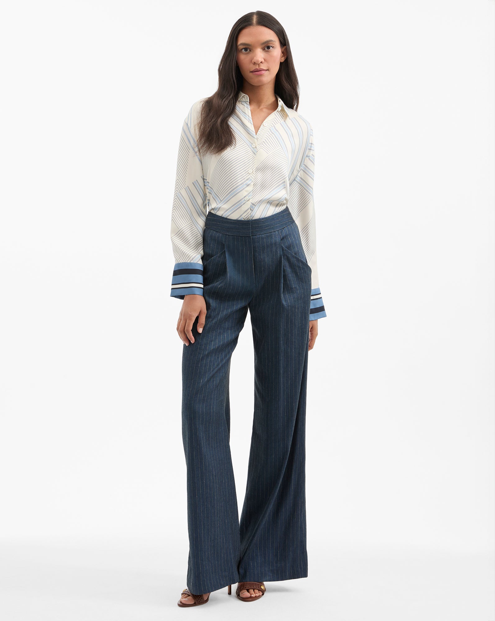 Silk Button-Down Shirt with Relaxed Fit & Geometric Print | Delila
