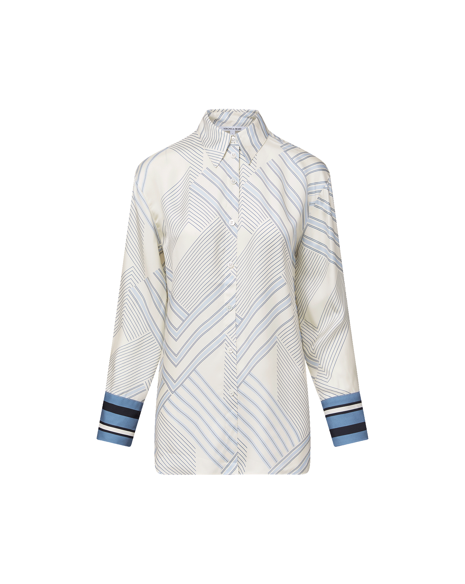 Silk Button-Down Shirt with Relaxed Fit & Geometric Print | Delila