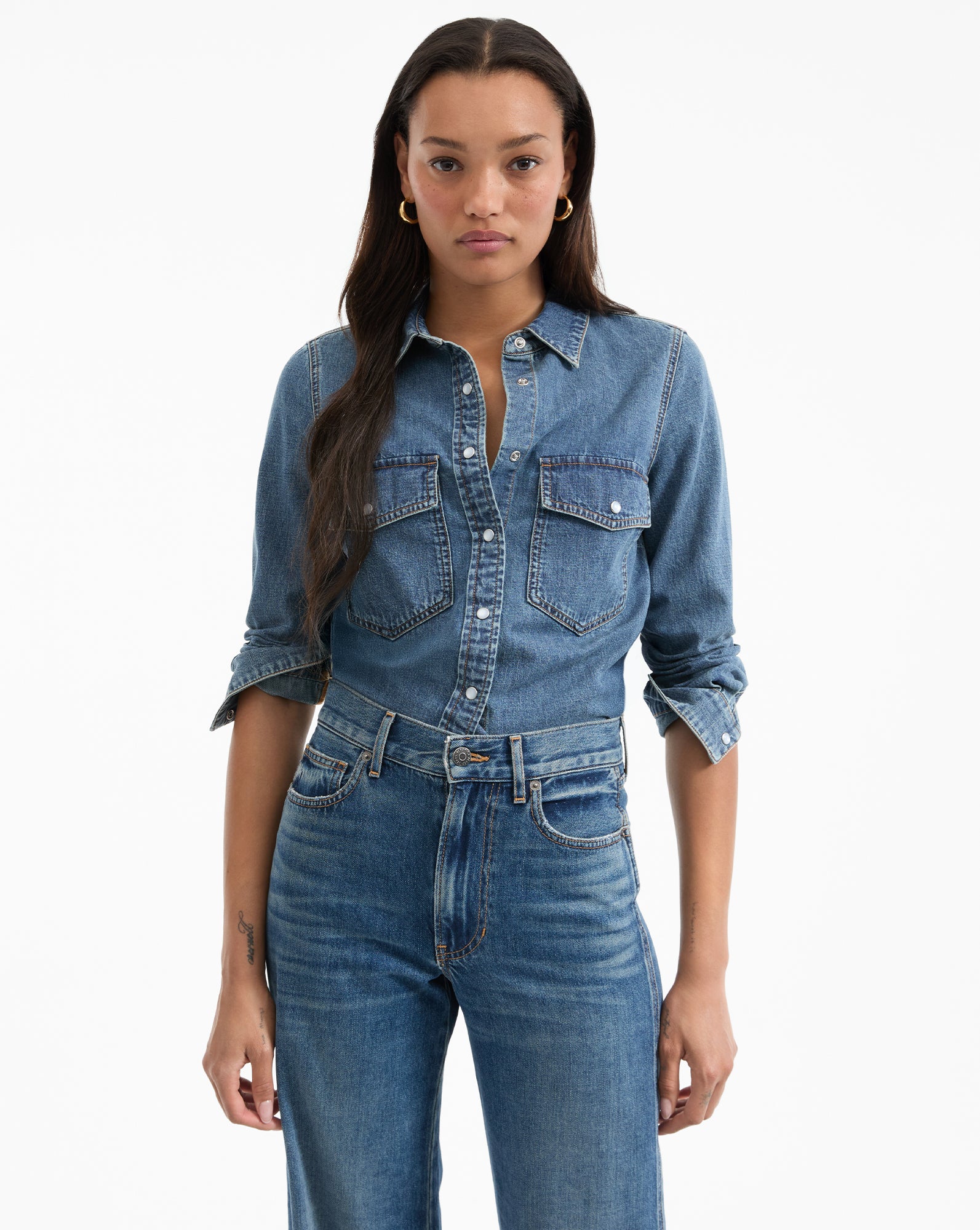 Men's Denim Button-Down Shirt with Flap Pockets | Noah