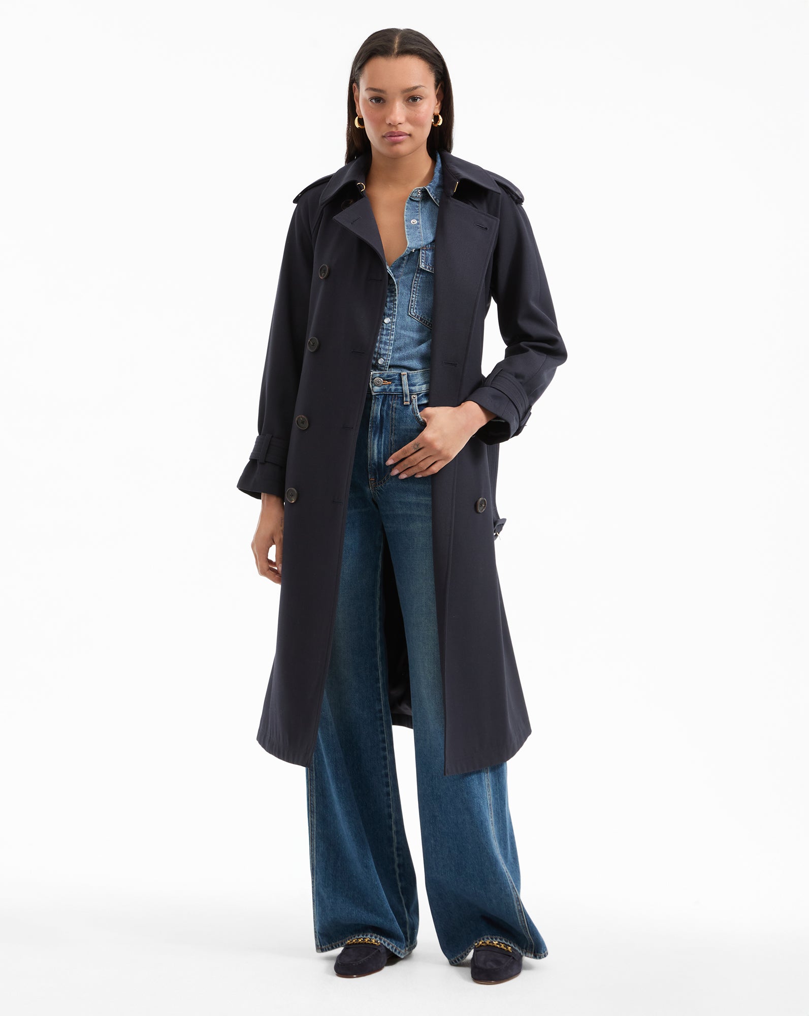 Navy Wool Trench Coat for Men with Removable Belt | Conneley Dickey